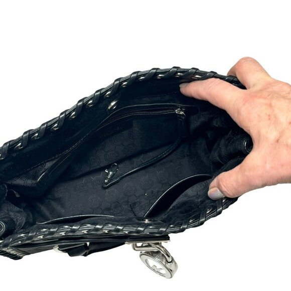 Michael Kors Hamilton Hippie Grommet Quilted Tote Black & Silver 12.5 x 9 - Picture 8 of 12